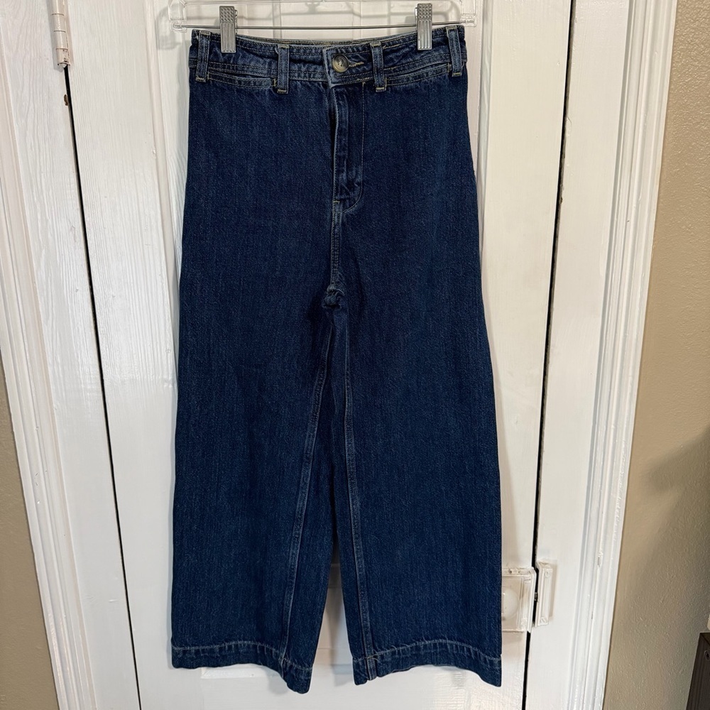 We The Free People Wide Leg Cropped Jeans Dark Wash Size 24